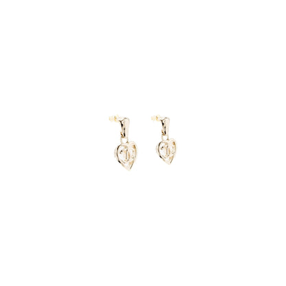 Chanel Heart Shape Dropped Earring Light Gold Tone