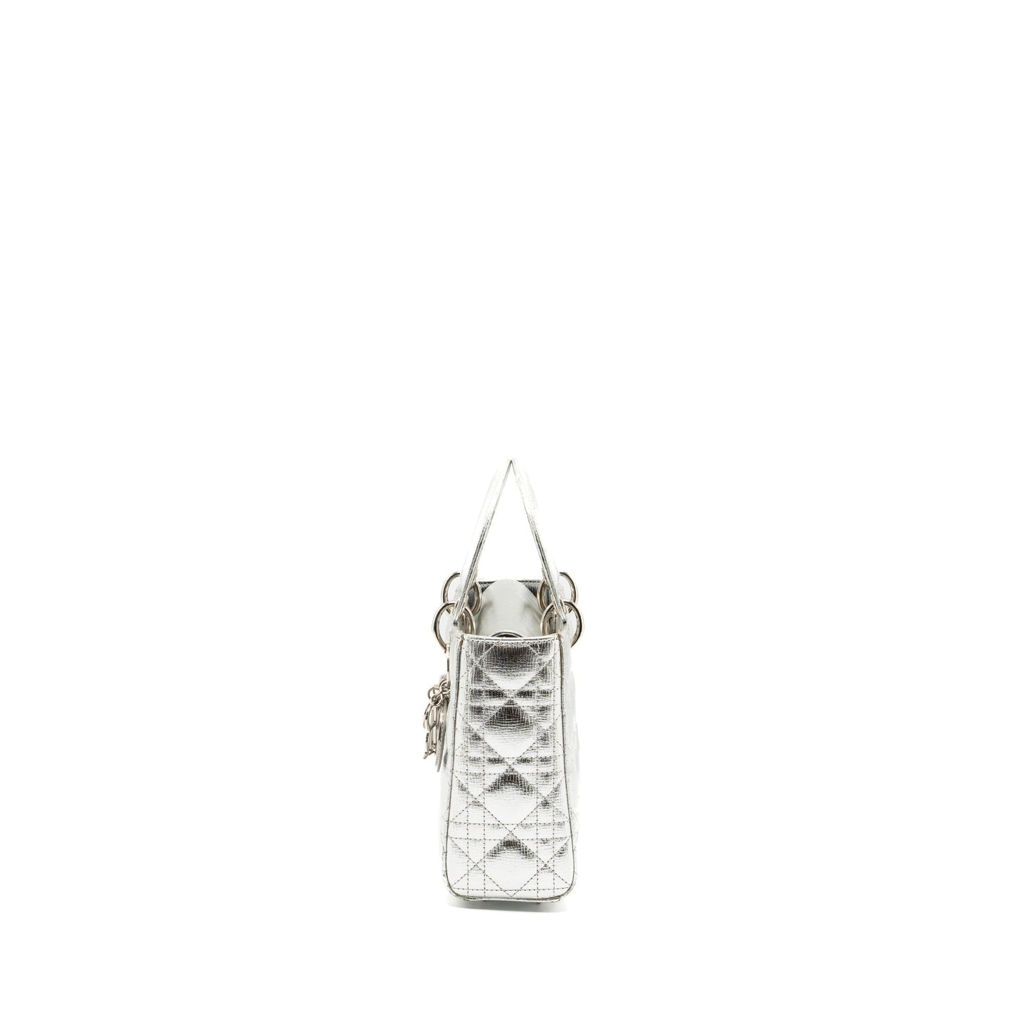 Dior small my lady dior cannage calfskin metallic silver