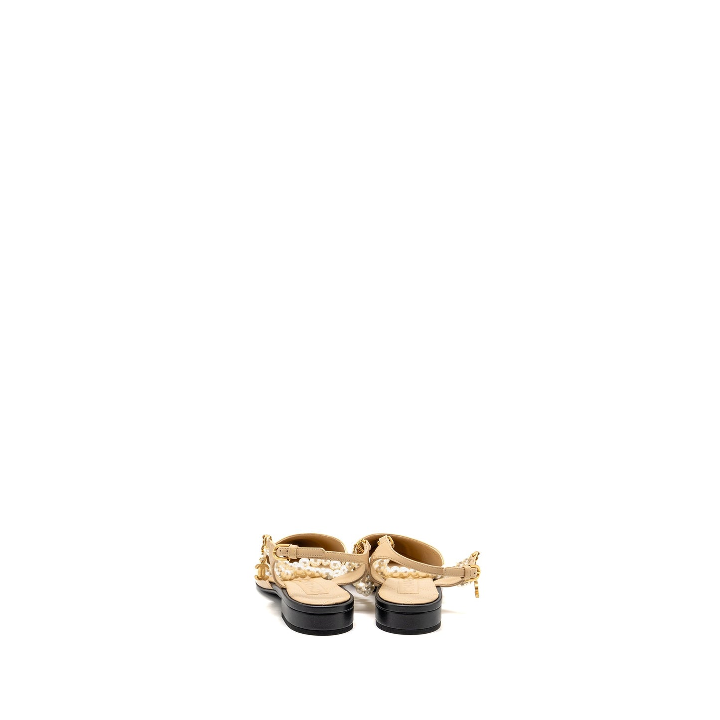 Chanel size 36.5 Slingback with pearl straps beige/ black