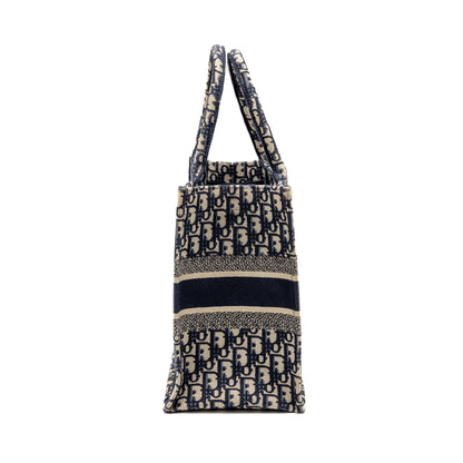 Dior Medium Book Tote Oblique Embroidery Ecru/Blue