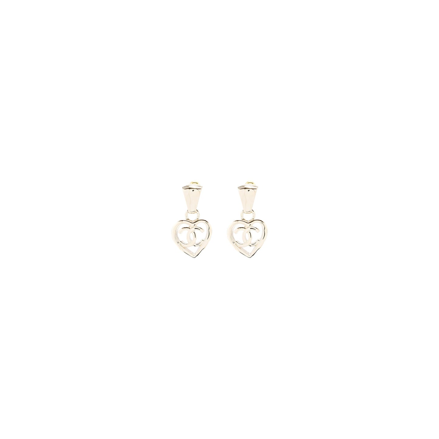 Chanel Heart Shape Dropped Earring Light Gold Tone