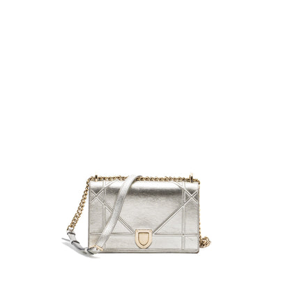 Dior Diorama Purse Goatskin Metallic Silver