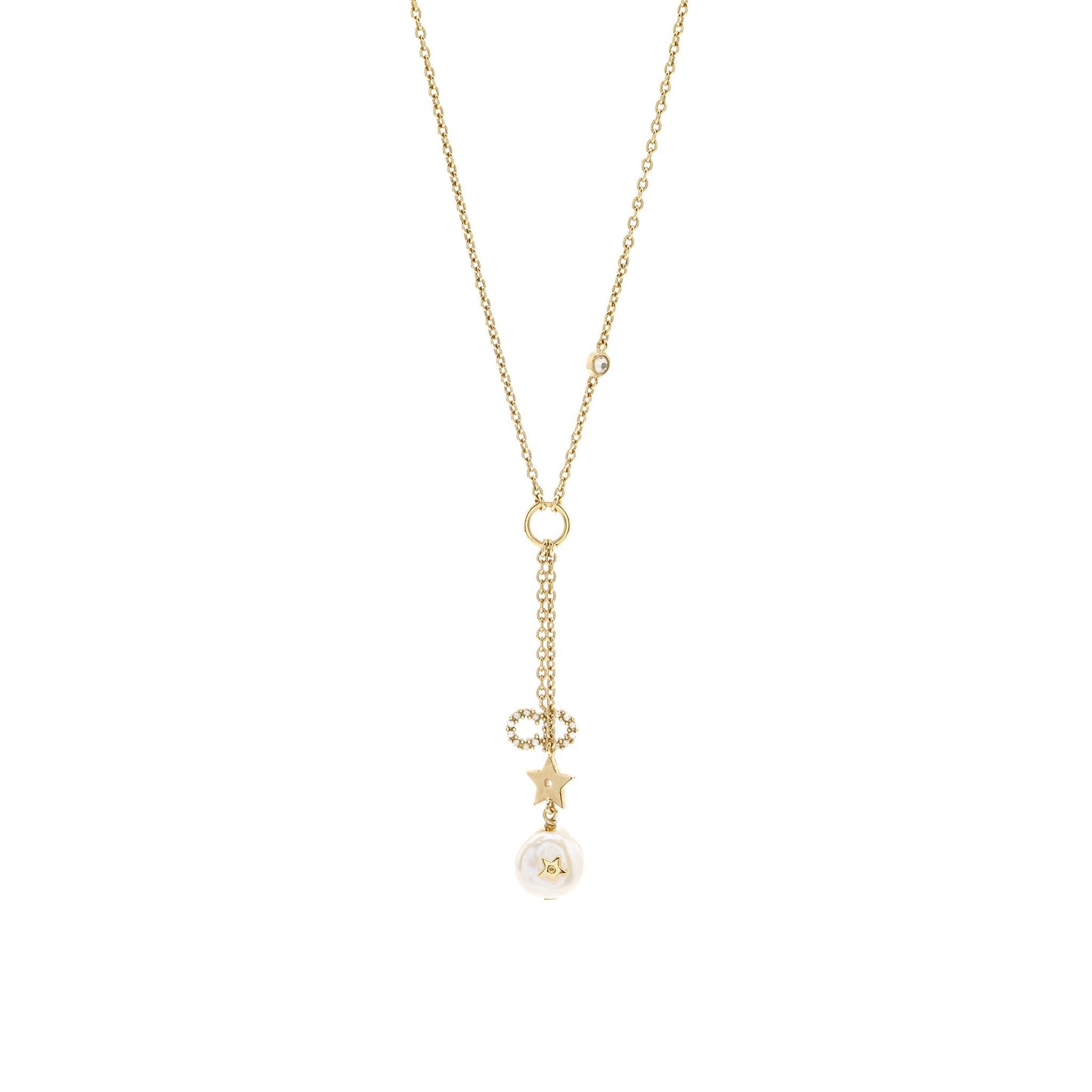 Dior Star and Pearl Drop Necklace Crystal Gold Tone