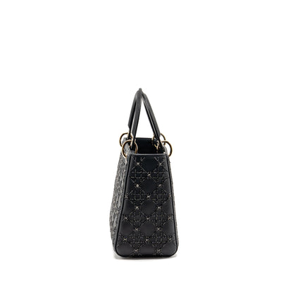 Dior Medium Lady Dior Embellished Cannage Limited Edition Calfskin Black