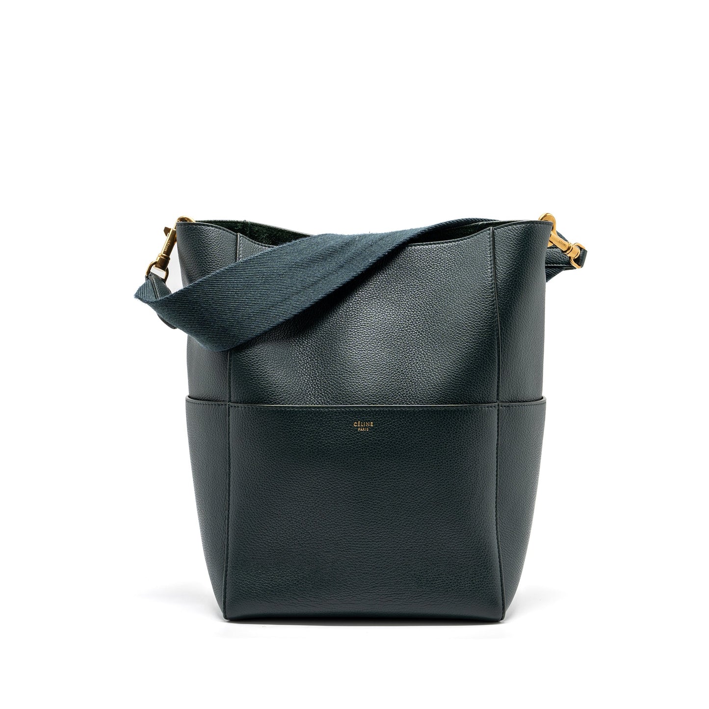 Celine Sangle bucket Purse calfskin dark green