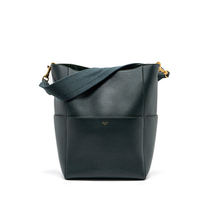 Celine Sangle bucket Purse calfskin dark green
