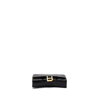 Balenciaga Hourglass Wallet On Chain Crocodile-Embossed Calfskin Black
