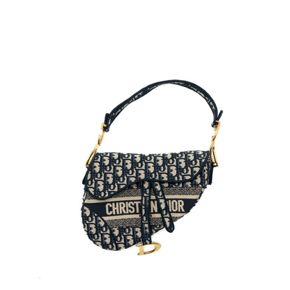 Dior Saddle Purse Blue Oblique Embroidery