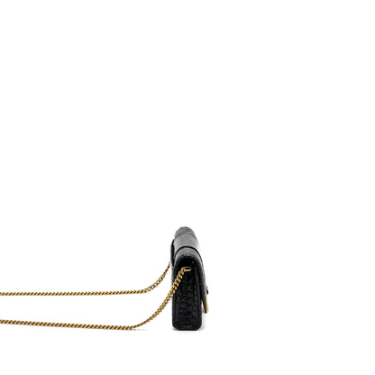 Balenciaga Hourglass Wallet On Chain Crocodile-Embossed Calfskin Black