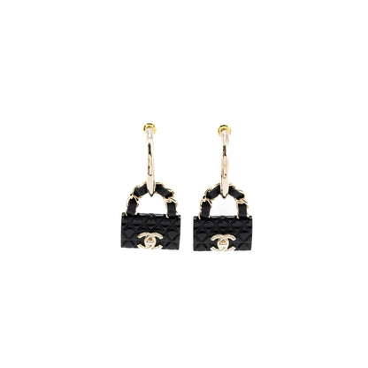 Chanel Flap Bag Dropped Earrings Black LGHW