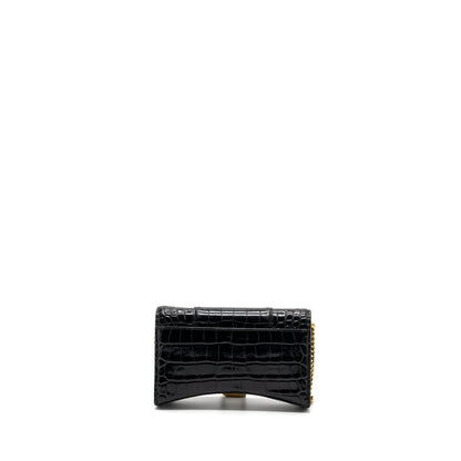 Balenciaga Hourglass Wallet On Chain Crocodile-Embossed Calfskin Black