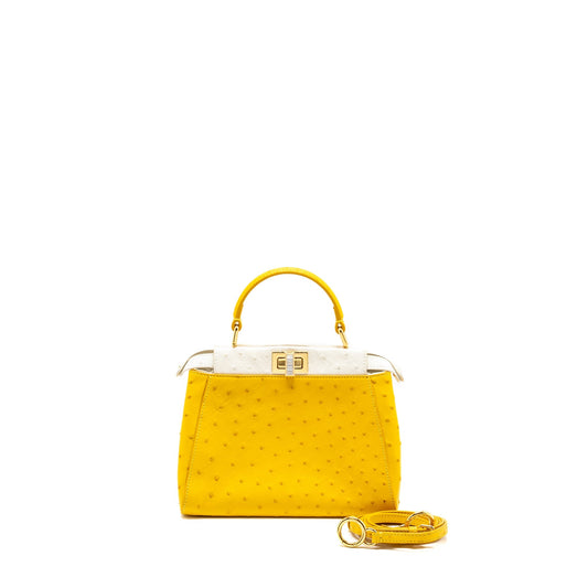 Fendi Mini Peekaboo Ostrich/Crystal Yellow/White
