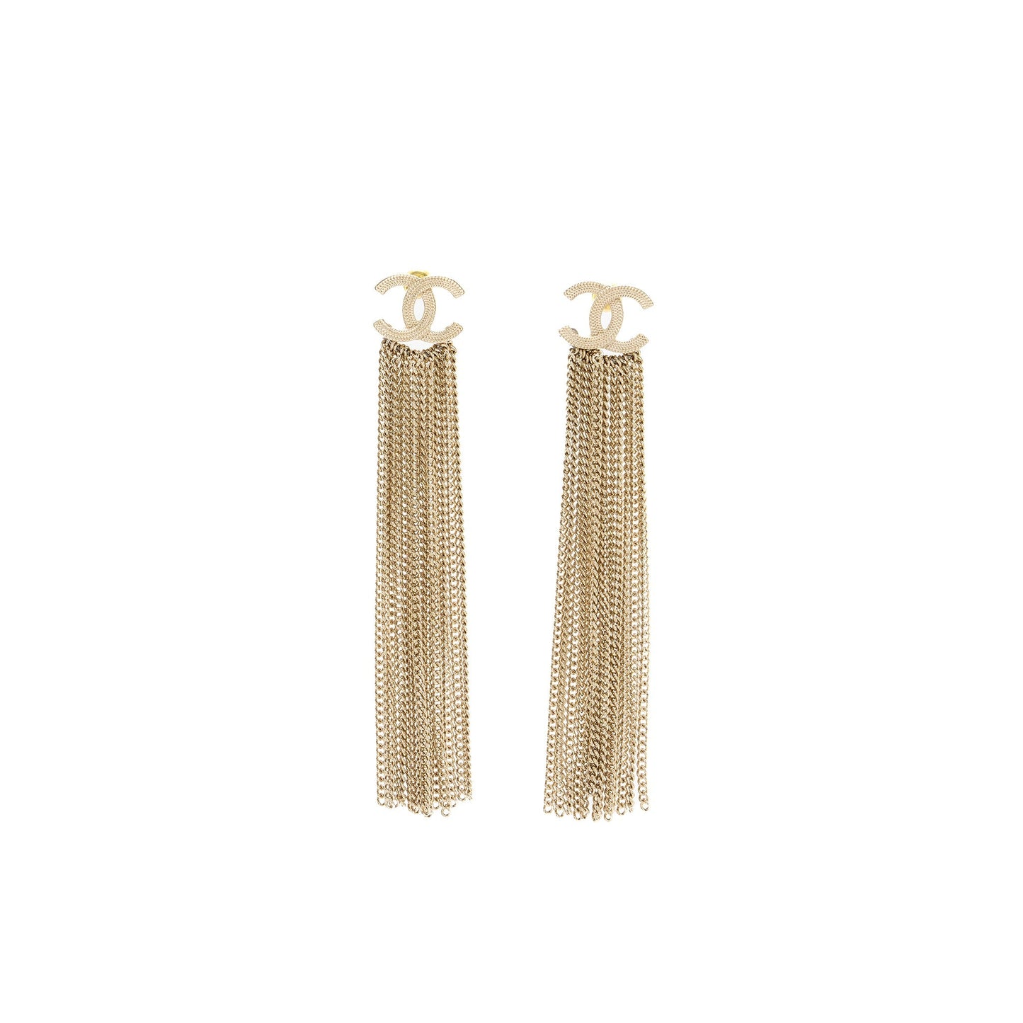 Chanel CC Logo Tassel Earrings Light Gold Tone