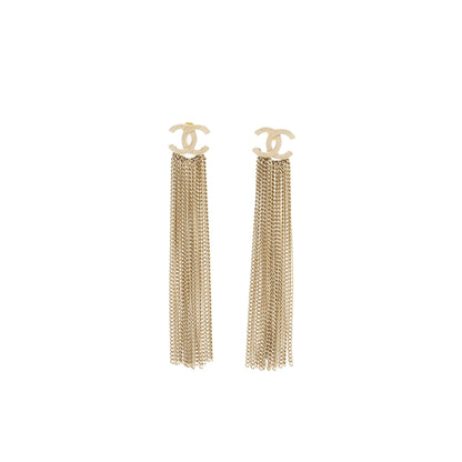 Chanel CC Logo Tassel Earrings Light Gold Tone