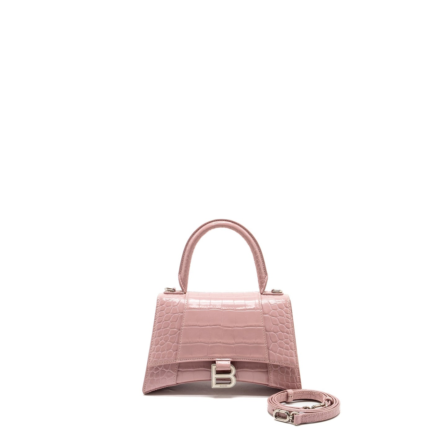 Balenciaga Hourglass S Crocodile-Embossed Calfskin Pink
