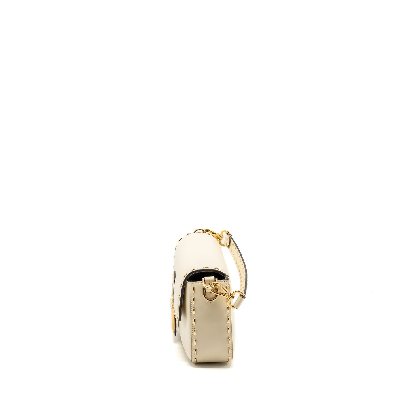 Fendi Vitello King Metal Stitch Baguette Lambskin White