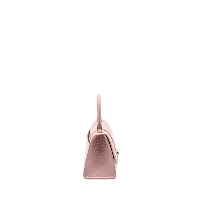 Balenciaga Hourglass S Crocodile-Embossed Calfskin Pink