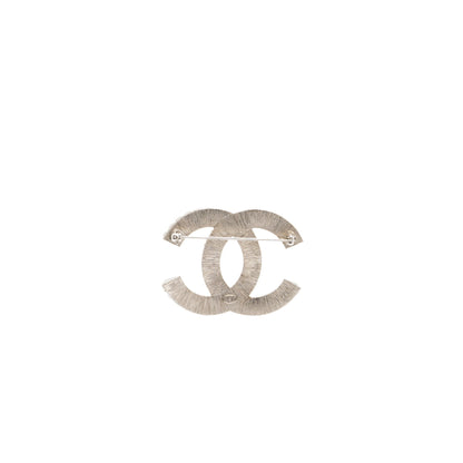 Chanel CC Crystal Brooch Silver Tone
