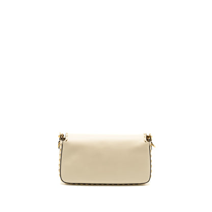 Fendi Vitello King Metal Stitch Baguette Lambskin White