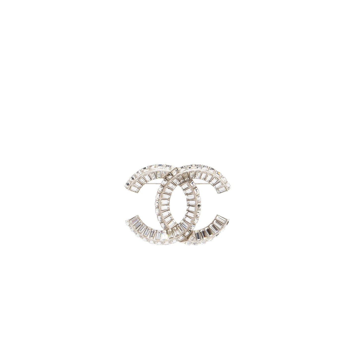 Chanel CC Crystal Brooch Silver Tone