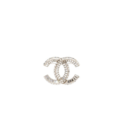 Chanel CC Crystal Brooch Silver Tone