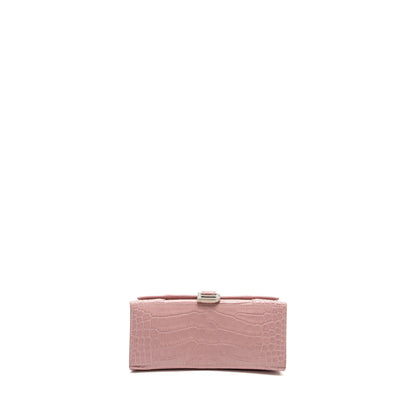 Balenciaga Hourglass S Crocodile-Embossed Calfskin Pink
