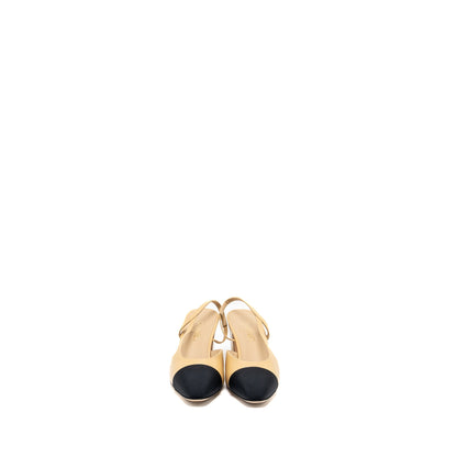 Chanel Size 41 Slingback Pumps Calfskin Beige/Black
