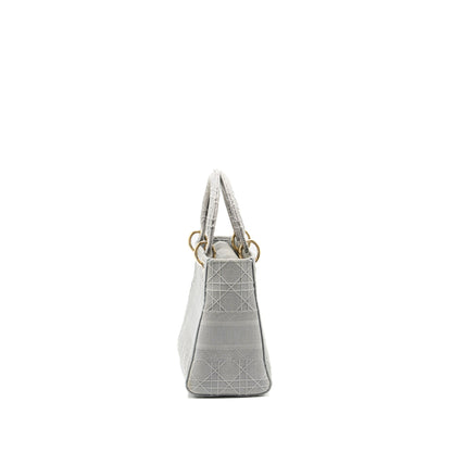 Dior Medium Lady D-Lite Purse Cannage Embroidery Grey