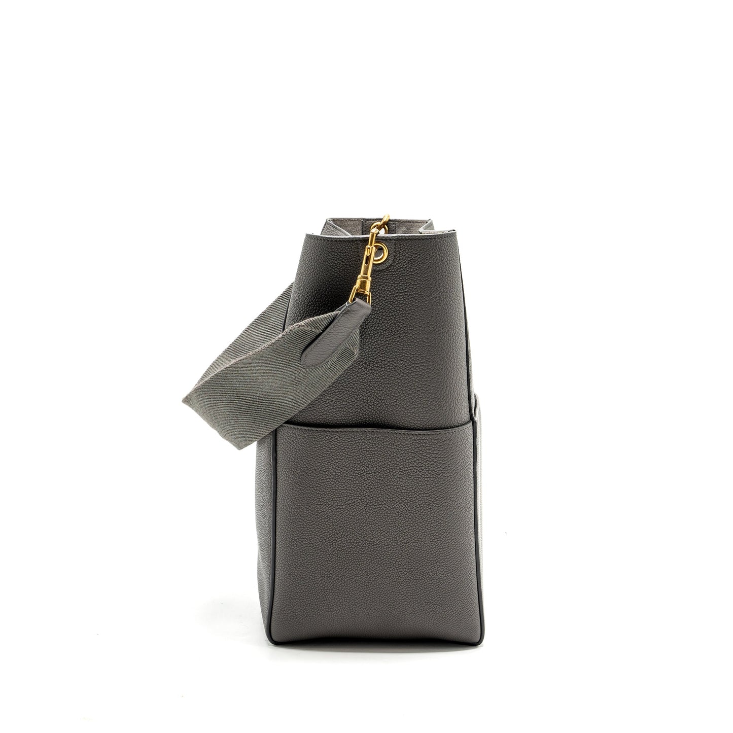 Celine Sangle Bucket Purse Grained Calfskin Grey