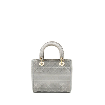 Dior Medium Lady D-Lite Purse Cannage Embroidery Grey