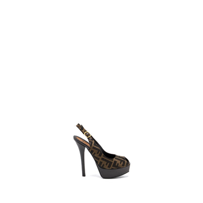 Fendi Size 37 High Heal Sandals Fabric Brown