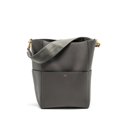 Celine Sangle Bucket Purse Grained Calfskin Grey