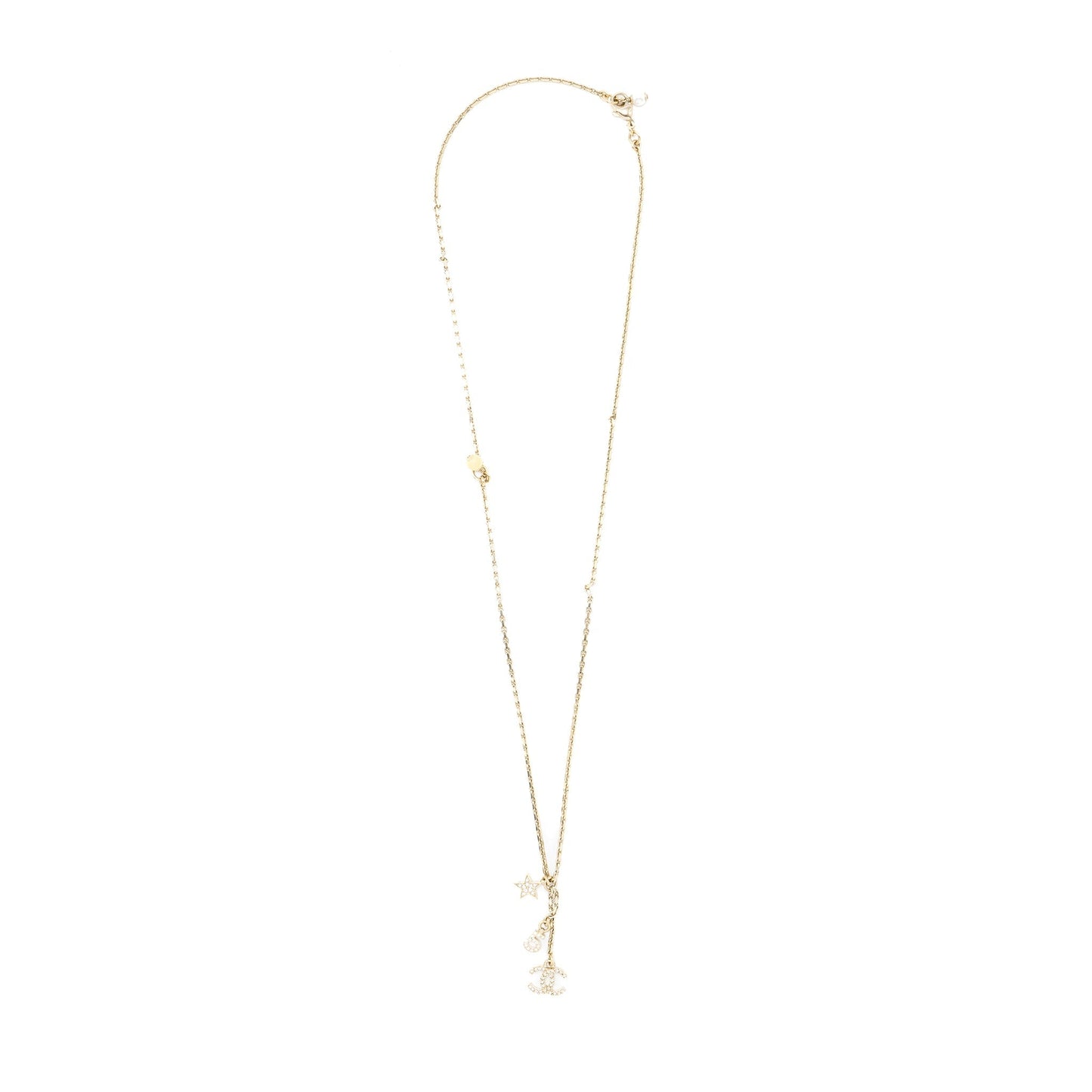 Chanel No.5/Star/CC Logo Dropped Crystal Necklace Light Gold Tone