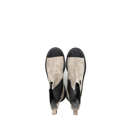 Chanel Size 39 22K Ankle Boots Suede Calfskin/Grosgrain Light Grey/Black