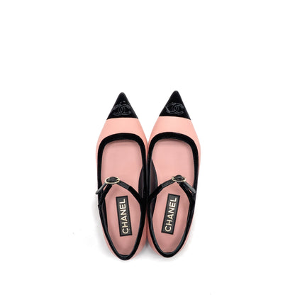 Chanel Size 37 Mary Janes Lambskin/Velvet Pink/Black LGHW