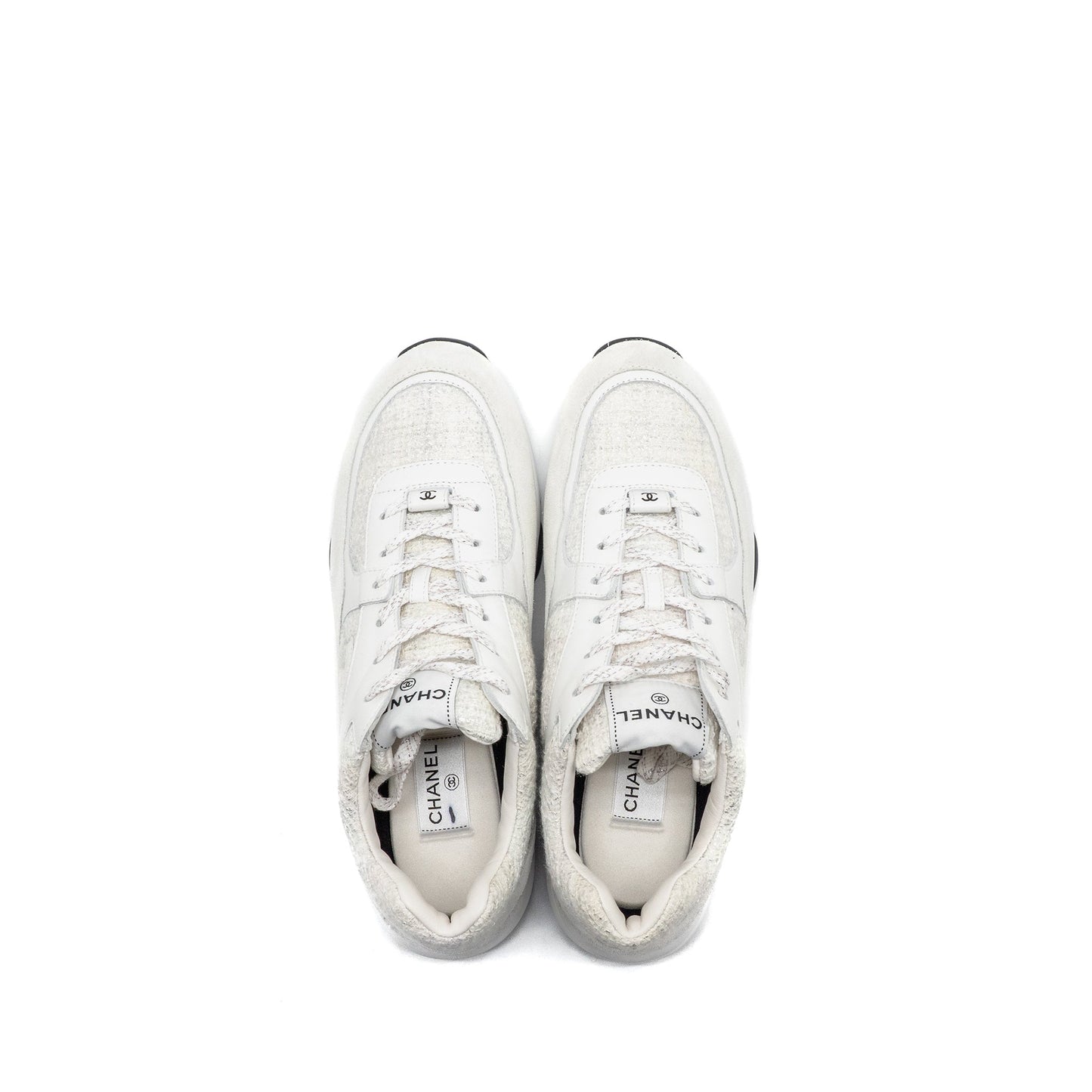 Chanel size 44 CC logo sneakers suede leather / tweed white
