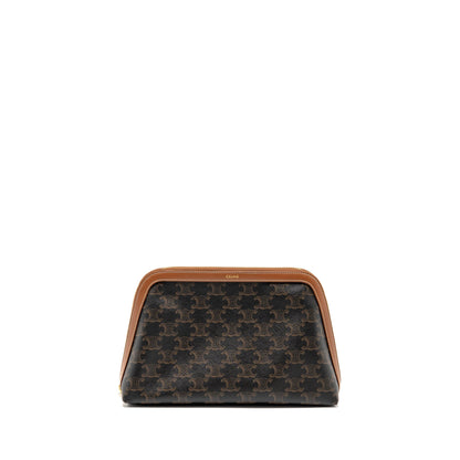 Celine Large Cosmetic Pouch Triomphe Canvas/Calfskin Tan