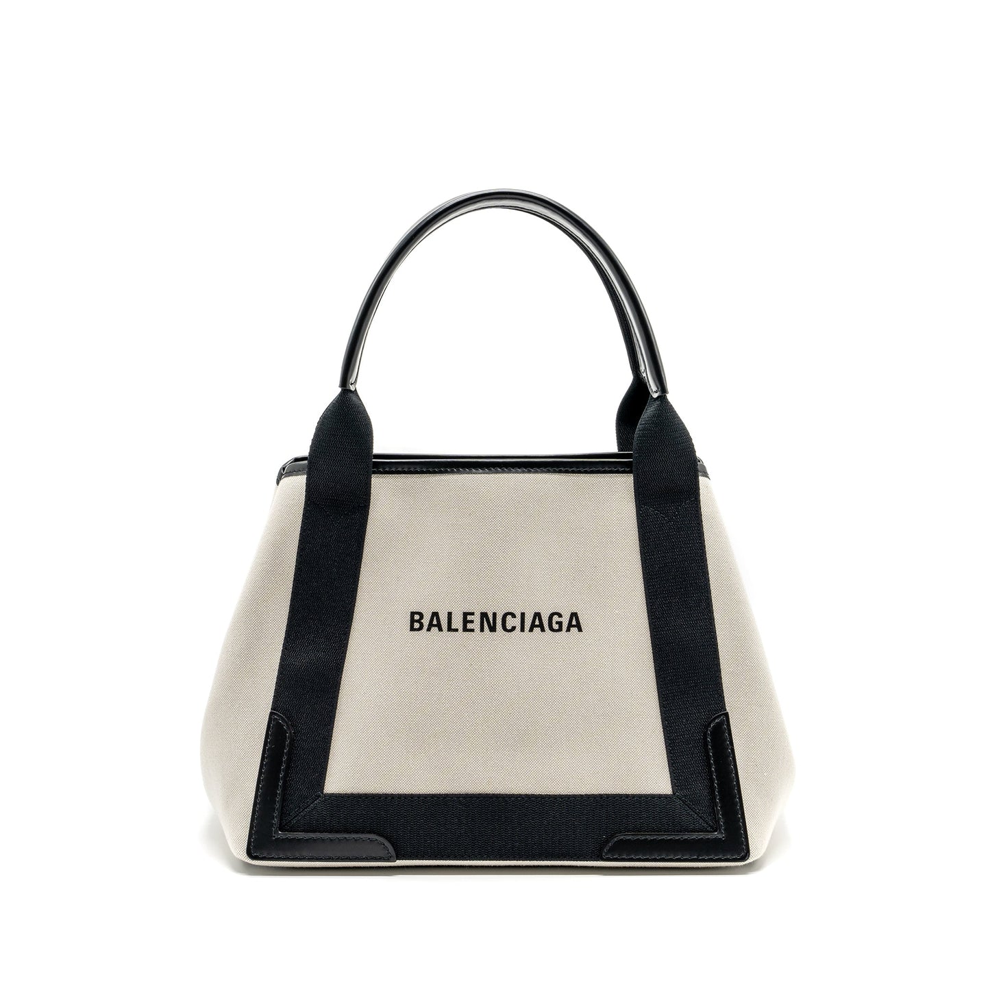 Balenciaga Cabas Tote Purse Canvas/Calfskin Beige/Black