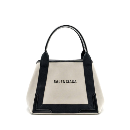 Balenciaga Cabas Tote Purse Canvas/Calfskin Beige/Black