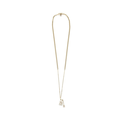 Chanel No.5 Perfume Bottle Long Necklace Light Gold Tone