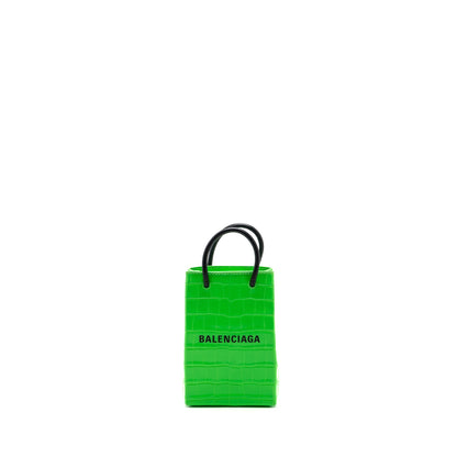 Balenciaga Shopping iPhone holder Crocodile-Embossed leather Green/Black
