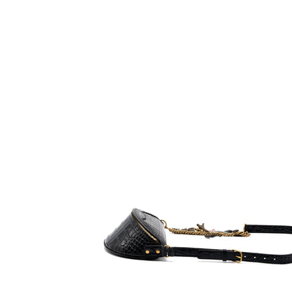 BALENCIAGA SOUVENIR Purse Crocodile-Embossed Calfskin Black