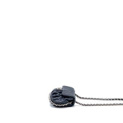 Chanel Mini Round Flap Bag With Chain Aged Calfskin Navy SHW