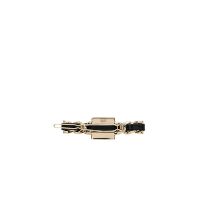 Chanel square CC logo hair clip black / light gold tone