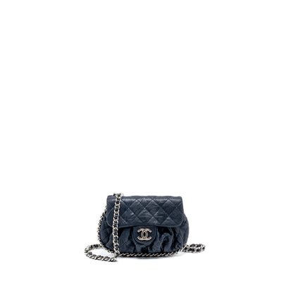 Chanel Mini Round Flap Bag With Chain Aged Calfskin Navy SHW
