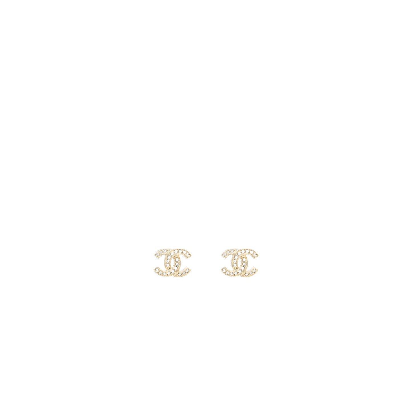 Chanel Classic CC Logo Earrings Crystal Light Gold Tone