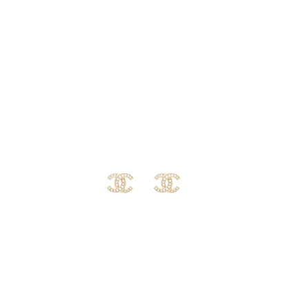 Chanel Classic CC Logo Earrings Crystal Light Gold Tone
