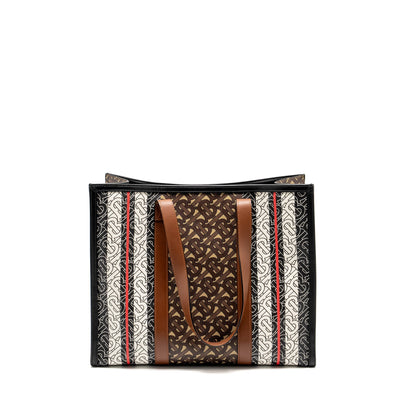 Burberry Monogram Stripe Tote Purse Canvas/Leather Multicolour