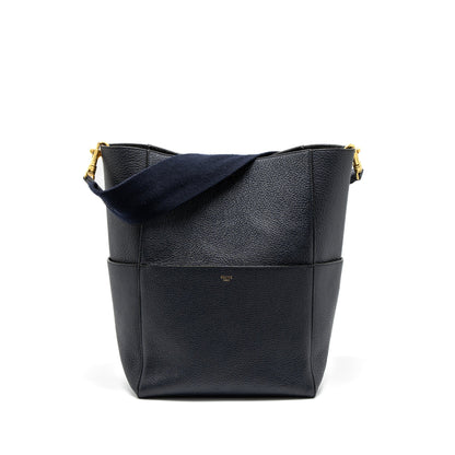 Celine Sangle Bucket Purse Calfskin Navy