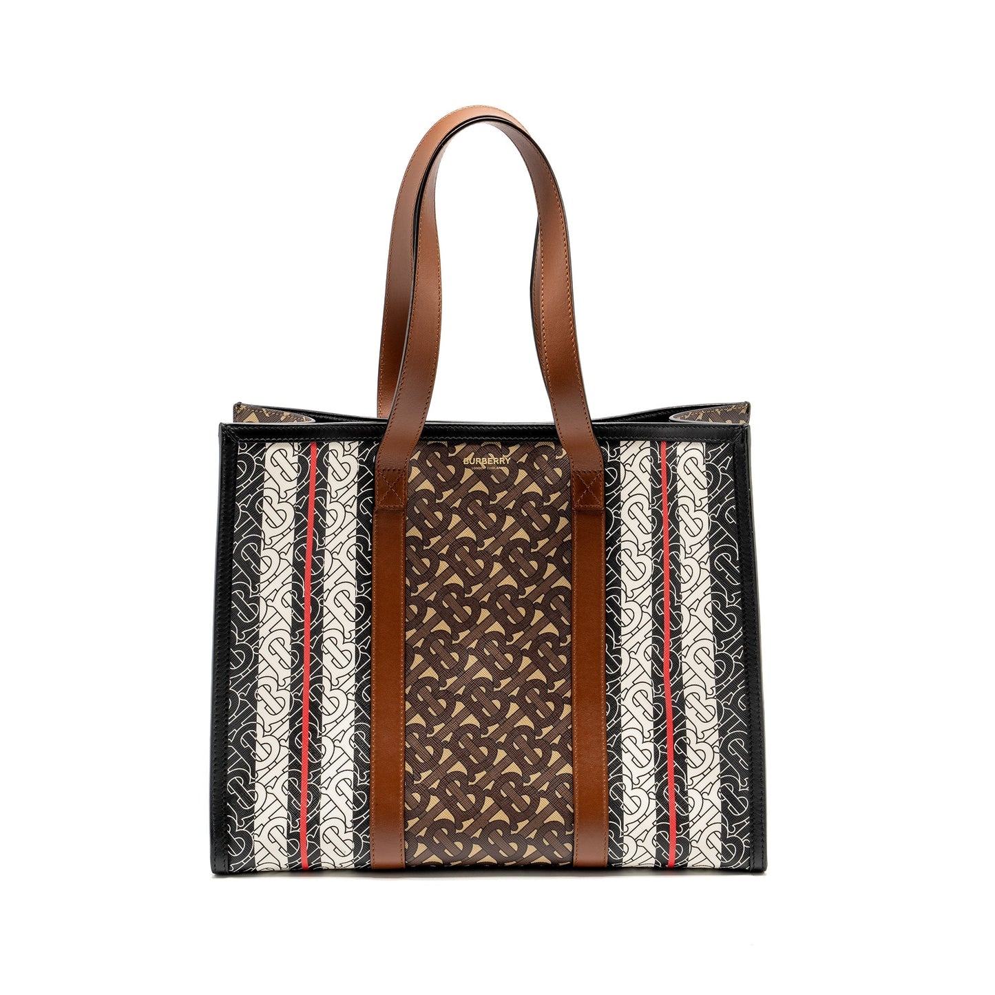 Burberry Monogram Stripe Tote Purse Canvas/Leather Multicolour